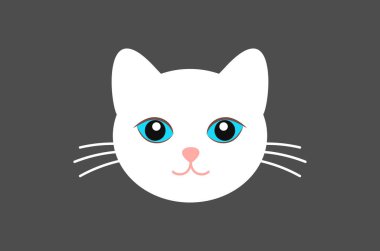 Mavi gözlü şirin beyaz kedi yüzlü. Vektör illüstrasyonu.