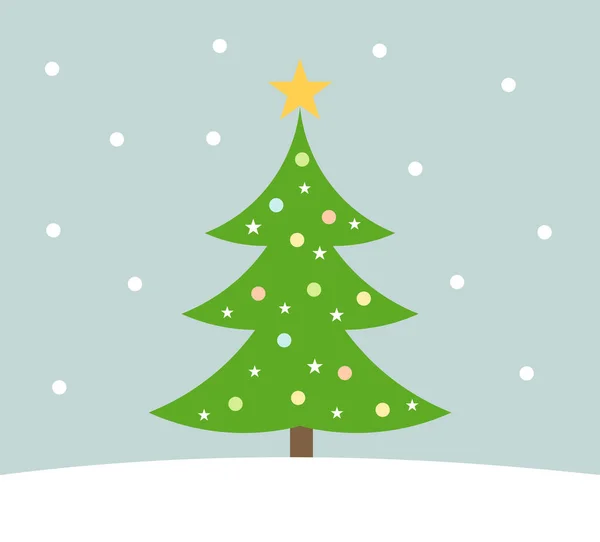 Albero Natale Con Luci Nel Paesaggio Invernale Illustrazione Vettoriale — Vettoriale Stock