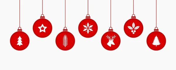 Bonito Natal Pendurado Bolas Ornamentos Com Símbolos Natal Ilustração Vetorial — Vetor de Stock