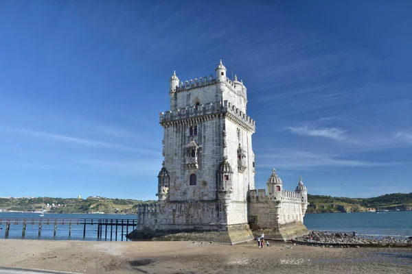 Věž Belem Lisabonu Portugalsko Během Odlivu Torre Belem Zapsán Seznamu — Stock fotografie
