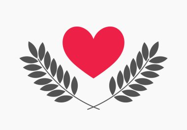 Kırmızı kalp ve bitki dalları sembolleri. Vektör illüstrasyonu.