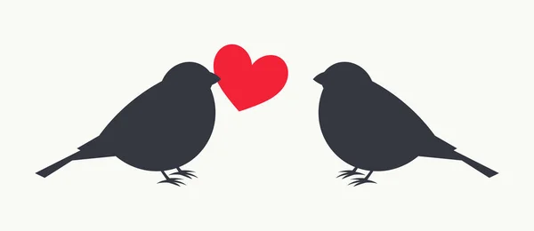 Fåglar Med Rött Valentinhjärta Vektorillustration — Stock vektor