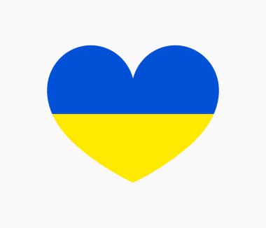 Ukrayna bayrağı kalp şeklinde. Rusya ile savaş sırasında Ukrayna ile dayanışma sembolü. Vektör illüstrasyonu