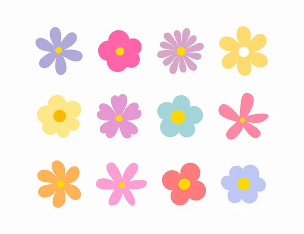 Icônes Jolies Fleurs Ensemble Illustration Vectorielle — Image vectorielle