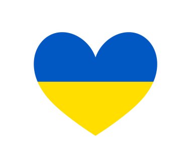 Ukrayna bayrağı kalp şeklinde. Rusya ile savaş sırasında Ukrayna ile dayanışma sembolü. Vektör illüstrasyonu