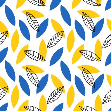 Mavi ve sarı yapraklar modaya uygun ve pürüzsüz. Vektör illüstrasyonu.