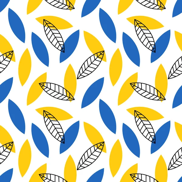 Синий Желтый Листья Трехмерный Безморщинистый Узор Векторная Иллюстрация — стоковый вектор
