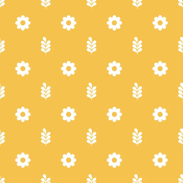 Λουλούδια Και Αφήνει Κίτρινο Απρόσκοπτη Ρετρό Μοτίβο Εικονογράφηση Διανύσματος — Διανυσματικό Αρχείο