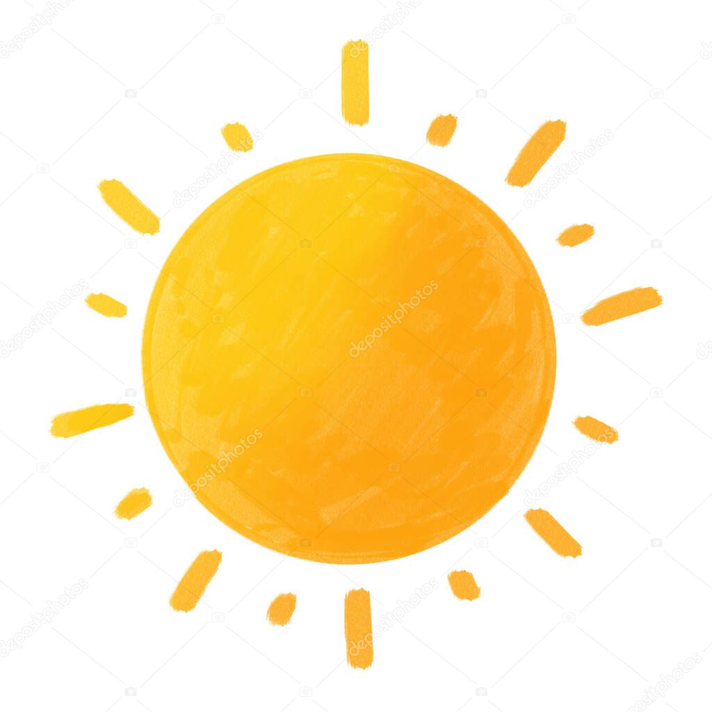Sun drawing illustration isolated on white background.