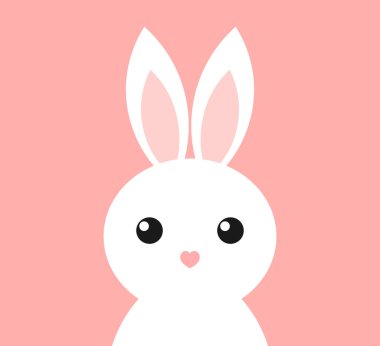 Pembe arka planda şirin beyaz Paskalya tavşanı. Mutlu Paskalya vektörü çizimleri