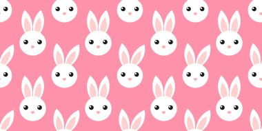 Sevimli beyaz tavşanlar, kusursuz desenler. Paskalya vektörü illüstrasyonu.