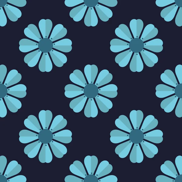Mavi Çiçekler Koyu Pürüzsüz Desen Vektör Illüstrasyonu — Stok Vektör