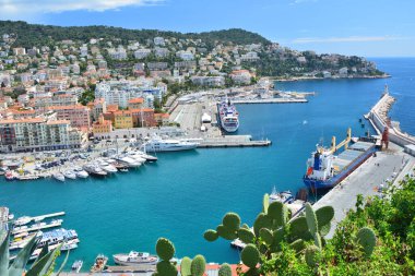 Sea Port Lympia on Mediterranean sea in Nice in Provence, France. Nice old town in France.