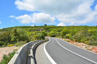 Serra da Arrabida road through hills along the coast.  Natural landscape in Portugal