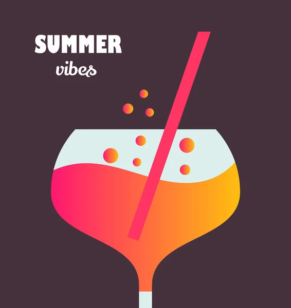 Sommar Tropisk Dryck Cocktail Sommarvibbar Vektorillustration — Stock vektor