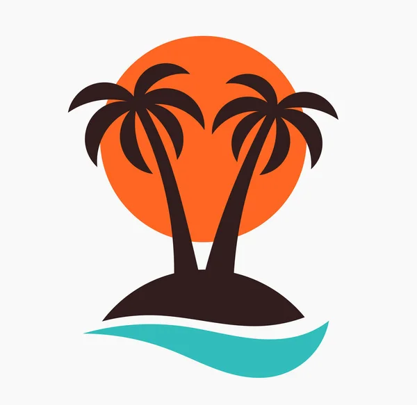 岛上的棕榈树 日落和大海的象征 矢量说明 — 图库矢量图片