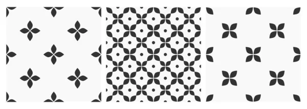 Černobílé Květinové Bezešvé Dlaždice Klasické Vinobraní Vzory Set Vektorová Ilustrace — Stockový vektor