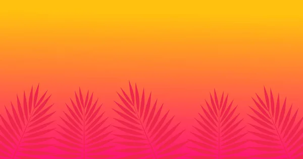 Sommer Hintergrund Grenze Mit Palmblättern Pinkfarbenes Und Orangefarbenes Gradientenbanner Vektorillustration — Stockvektor