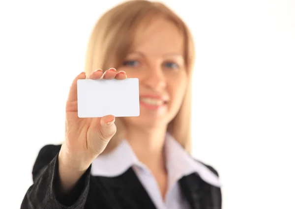 Fille dans une carte de visite - isolé sur un fond blanc — Photo