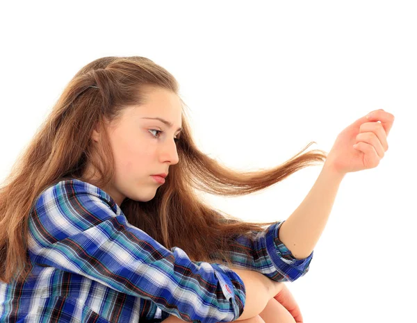 parmak ile işaret katta oturan çekici beyaz kız