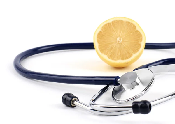 Stethoscope with lemon, isolated on white background — Stock Photo, Image