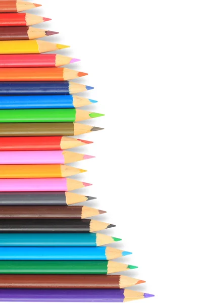 Närbild på färgpennor med olika färg över vit bakgrunds Stockbild