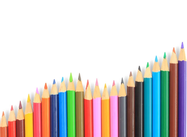 Close up van kleur potloden met verschillende kleuren over witte backgr Stockfoto