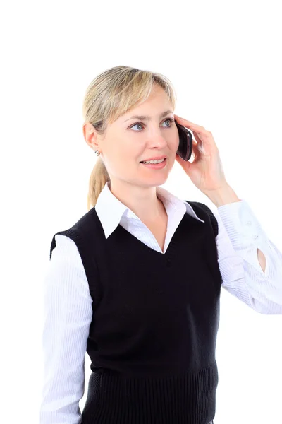 Portret foto van een zakelijke vrouw praten over de telefoon op whi — Stockfoto