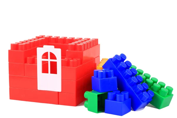 Set color plastic building blocks on white isolated background — Stock Photo, Image