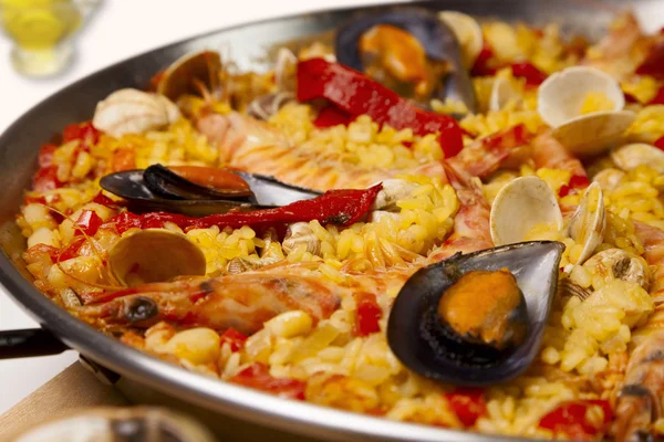 Espanhol frutos do mar arroz paella, close-up — Fotografia de Stock