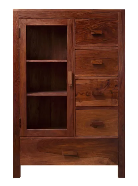 Ореховый шкаф со стеклянными дверями — стоковое фото
