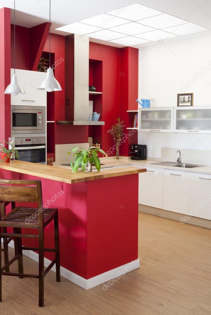 Modern kitchen interior with bar