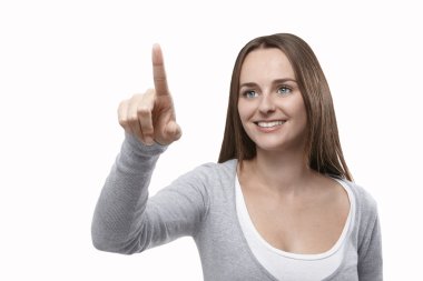 bir parmak ile havadaki dokunmadan kadın