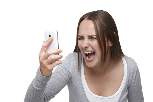 Schreeuwen naar mobiele telefoon — Stockfoto