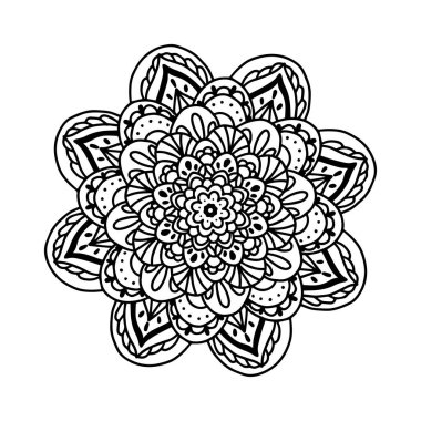 Beyaz izole arkaplanda Asya çiçek mandala ikonu. Yoga şablonu, baskı, çıkartma, duvar dekorasyonu için mükemmel