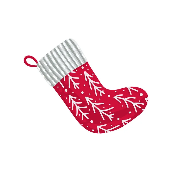 Красный рождественский носок с белым орнаментом — стоковый вектор
