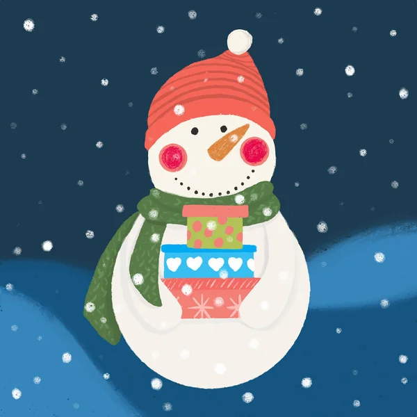 Cute Snowman Chrastmas Gifts Color Boxes — 图库矢量图片