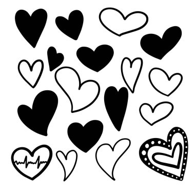 Siyah renk vektör resimlemesindeki kalp simgeleri