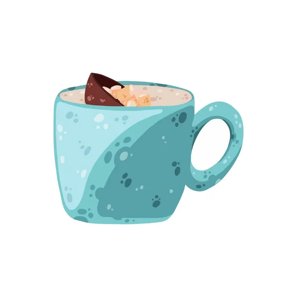Cup with hot milk and cocoa bomb with marshmallow - Stok Vektor