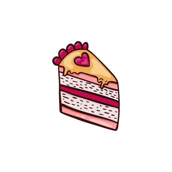 Délicieuse tranche de gâteau icône dans le style de dessin animé — Image vectorielle