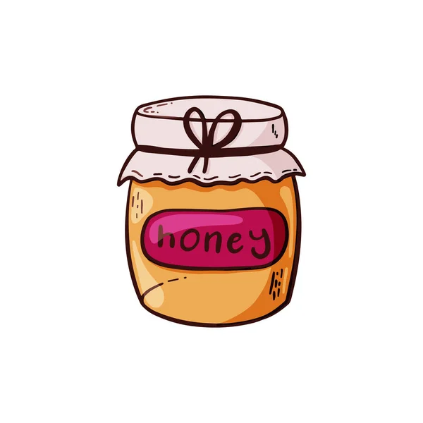Pot en verre avec miel et ruban — Image vectorielle