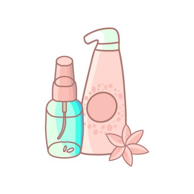 Spa salonu için kozmetik kavanozlu gül mavisi pankart, kozmetik mağazası vektör çizimi