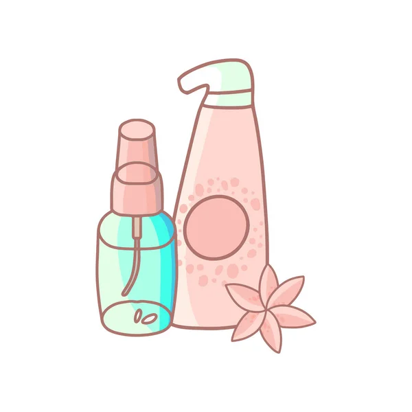 Bannière Bleue Rose Avec Pots Cosmétiques Pour Salon Spa Illustration — Image vectorielle