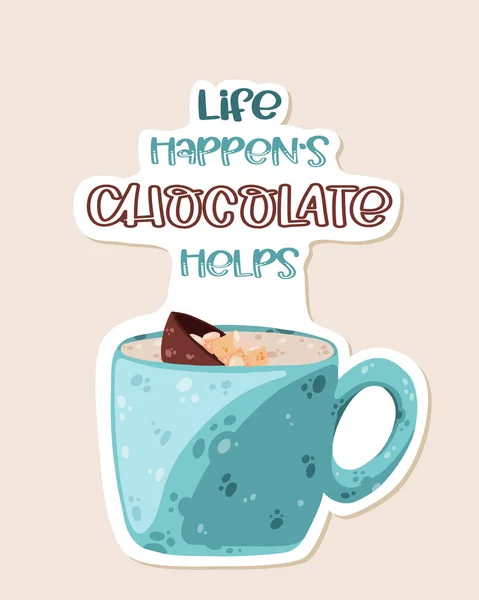 Varm Choklad Bomb Med Marshmallow Klistermärke Med Bokstäver Vektor Illustration Stockillustration