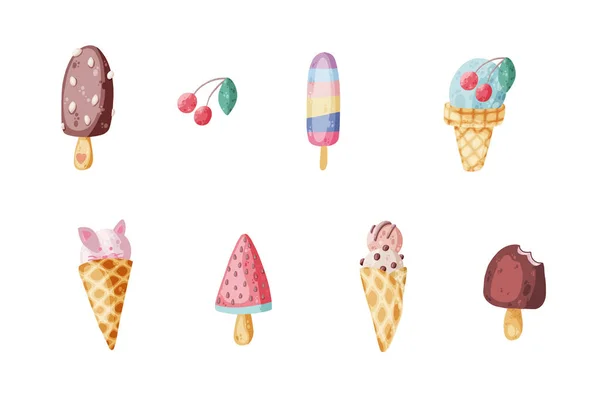 Cute Ice Cream Icon Cartoon Style Vector Illustration Print Creative — Vector de stock