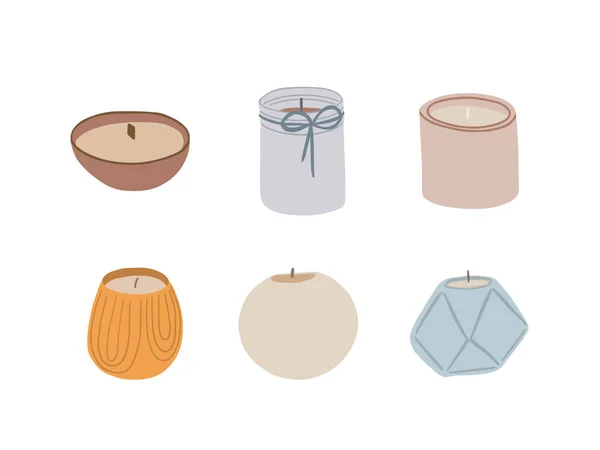 Scented Candle Icons Set Home Fragrance Calming Mood Vector Illustration — Stock Vector