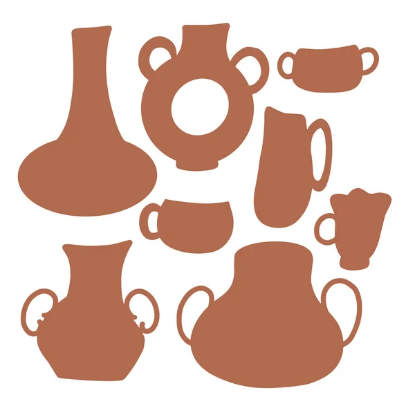 Pots Icons Set Pottery Workshop Clay Pots Icons Vector Illustration — Wektor stockowy