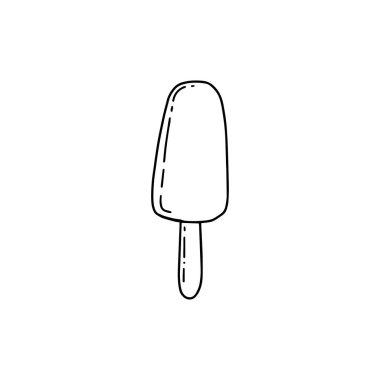 Dondurma ve buzlu dondurma taslak ikonu. Ağ için imza, grafik tişört, sweatshirt. Çizgisel çizim. Basit şekiller. Yaz partisi dekorasyonu konsepti. Lezzetli soğuk yemek sembolü..