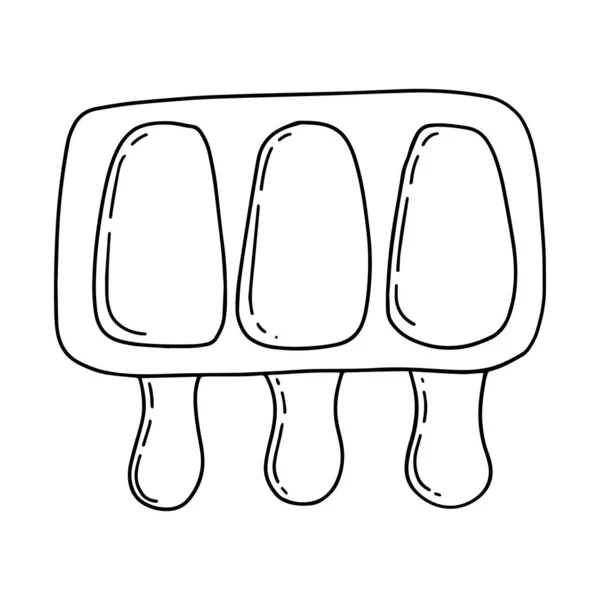 冰淇淋和冰棒硅胶造型轮廓图标 图形T恤 运动衫的签名 涂鸦线性风格 简单的形状 夏季派对装饰的概念 味道鲜美的冷食象征 — 图库矢量图片