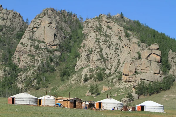 Yurt Village Gorkhi Terelj Park Narodowy Mongolia — Zdjęcie stockowe